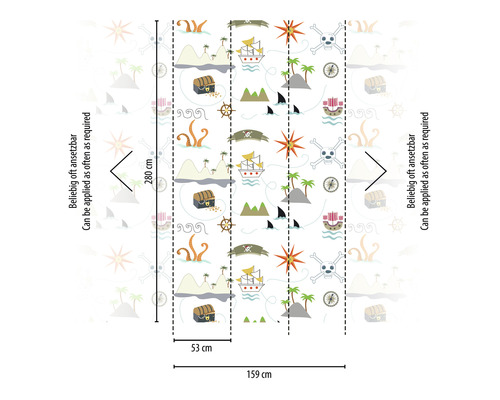 Behang met piratenmotieven en maataanduidingen