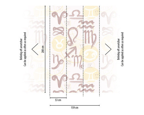 Overzicht van de afmetingen van het fotobehang met sterrenbeelden