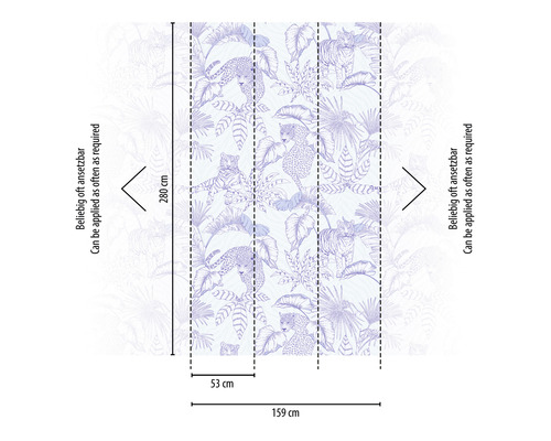 Fotobehang met jungle motief, met tijgers en luipaarden, afmetingen 159 cm x 280 cm