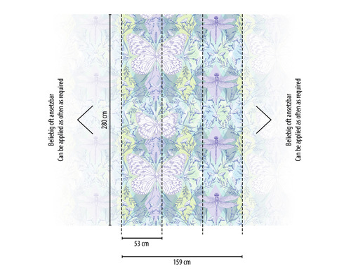 Behang met vlinder- en libellenpatroon, afmetingen 159 bij 280 centimeter
