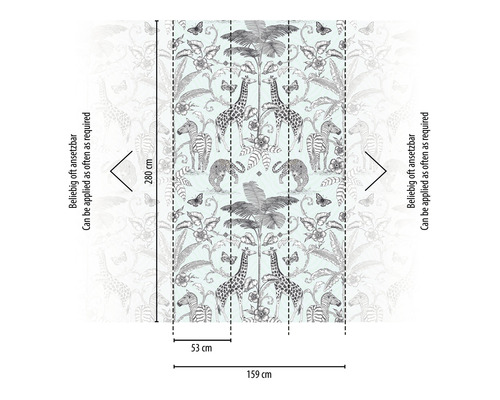 Behang met jungle motieven, 280 cm hoog en 159 cm breed