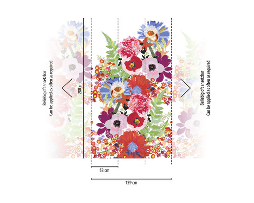 Afmetingen van de fotobehang met bloemmotief
