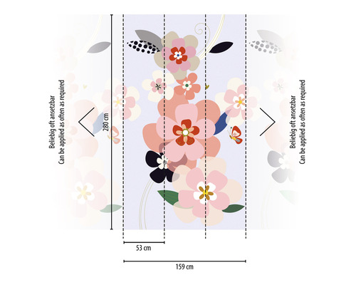 Behang met bloemenpatroon en maatindicaties