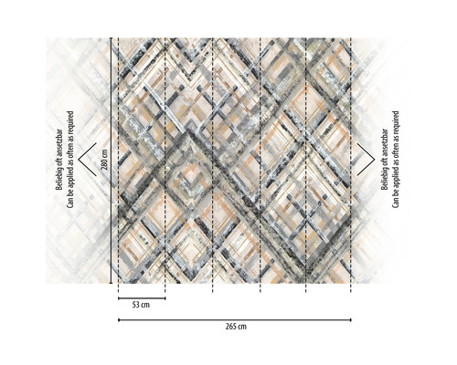 Behang met abstract geometrisch patroon en maatdetails