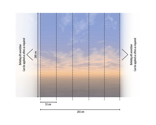 Behang met luchtmotief en maataanduidingen