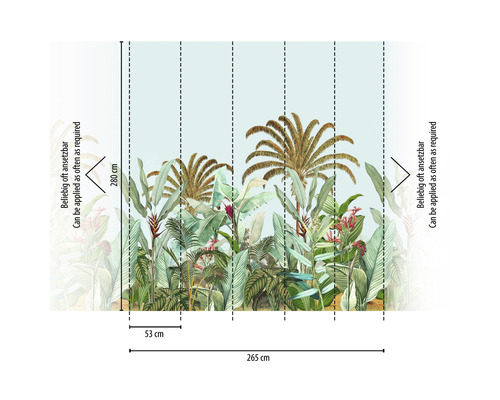 Fotobehang met jungle motief en maataanduidingen