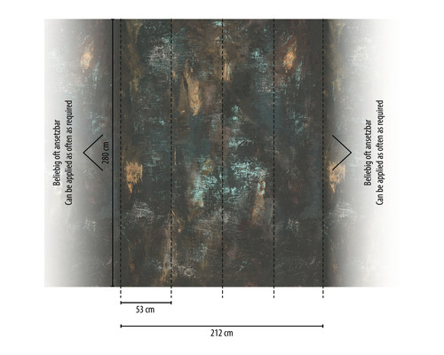 Behangpatroon met afmetingen 212 cm bij 280 cm, herhaaldelijk aan te brengen