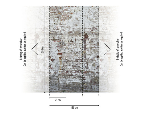 Fotobehang met baksteenmotief en maatvoering.