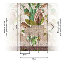 Fotobehang met bakstenen muur en tropische planten, afmetingen 159 cm breed en 280 cm hoog