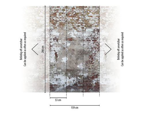 Behang met bakstenen muurlook en de afmetingen 280 x 159 cm