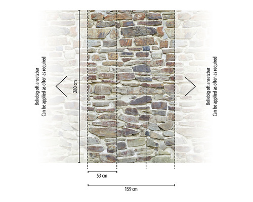 Fotobehang met stenen muurmotief en maataanduidingen