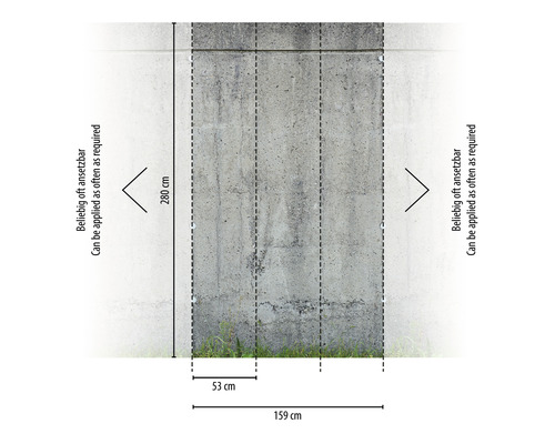 Afmetingen van een betonnen muur: 280 cm hoog, 159 cm breed, kan zo vaak als nodig worden gebruikt
