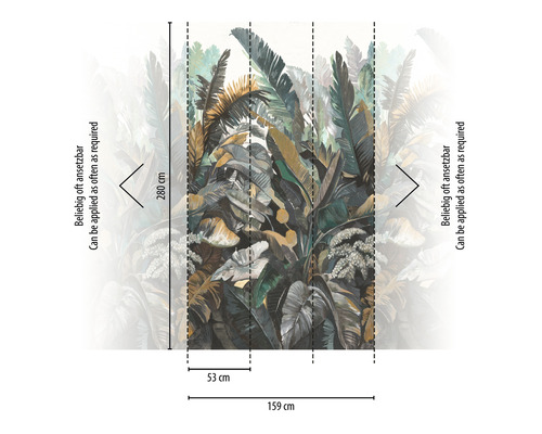 Behang met jungle motief en maatindicatie.