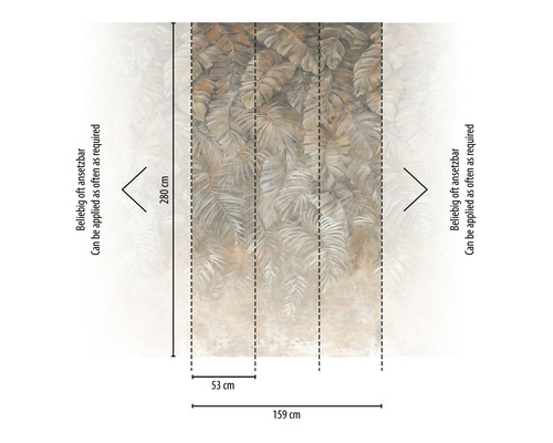 Fotobehang met bladerenmotief en maataanduidingen