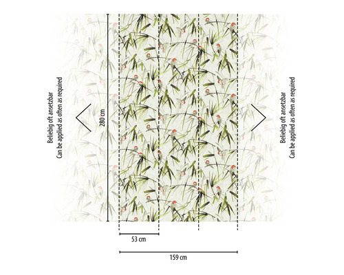 Behang met bamboe- en vogelmotief, 280 cm hoog en 159 cm breed