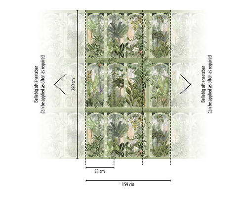 Behangmotief met tropische planten, afmetingen 159 bij 280 centimeter