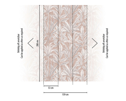 Fotobehang met bladerenpatroon en maatindicaties
