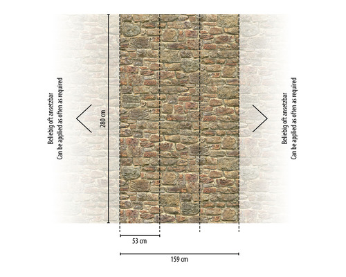 Behang met steenmotief en afmetingen 280 bij 159 centimeter