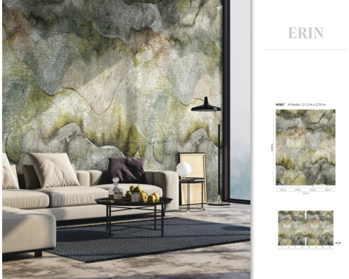 Woonkamer met muurbehang met abstract design