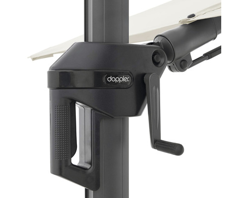 Doppler Logo op een parasol met slinger mechanisme