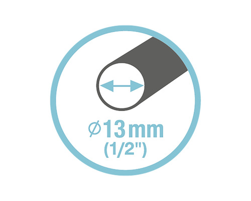 Symbool voor een diameter van 13 millimeter, komt overeen met een halve inch