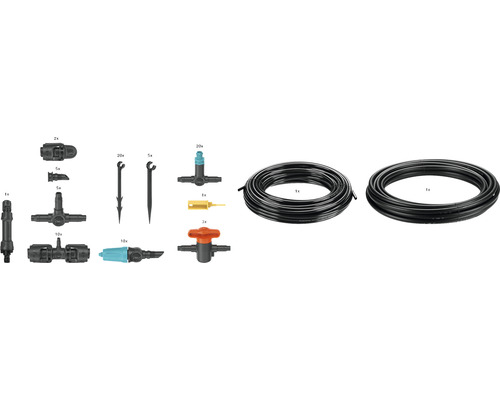 Tuinbewateringssysteem met slangen, verbindingsstukken en grondpennen voor tuinbewatering