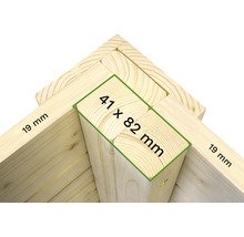 Detail van een houten constructie met de afmetingen 41 x 82 millimeter en 19 millimeter