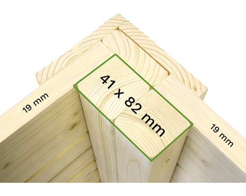Houten constructie hoekverbinding met afmetingen 41 x 82 millimeter en 19 millimeter