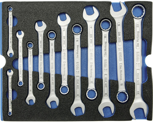 Steeksleutelset met verschillende maten in zwarte schuimrubber inleg