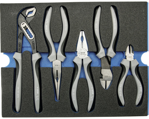 WGB tangenset met waterpomptang, combinatietang, zijkniptang, platbektang en kniptang