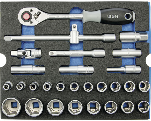 WGB doppenset met ratel, verlengstukken en doppen in koffer