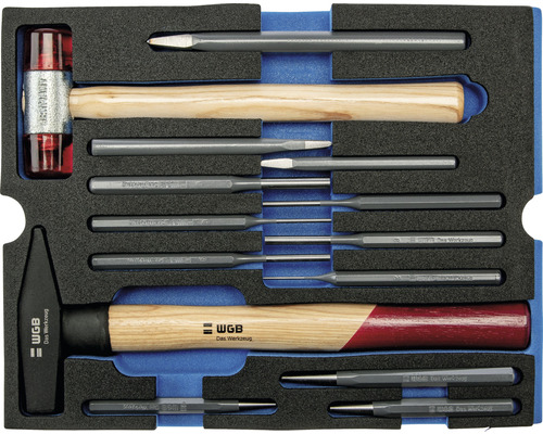 WGB gereedschapsset met hamer, doorslagen, centerpons en beitel