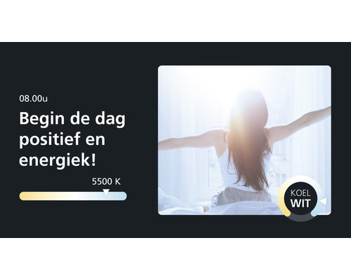 Illustratie voor een positieve en energieke start van de dag met een kleurtemperatuur van 5500 Kelvin