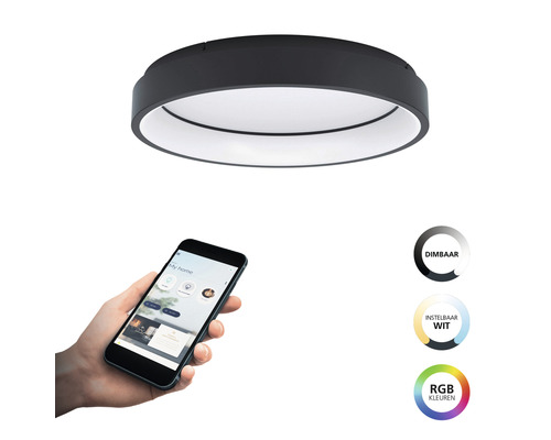 Zwarte LED plafondlamp met smartphonebediening