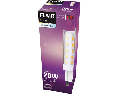 Verpakking van een dimbare Flair led G9 lamp met 4000 kelvin in de lichtkleur Cool White