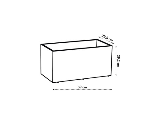Afbeelding van een plantenbak met de afmetingen 59 x 29,5 x 29,2 cm.