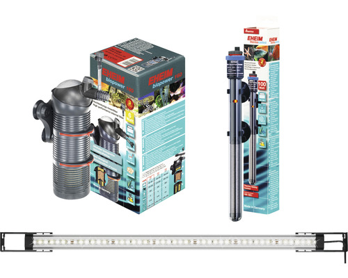 EHEIM Biopower intern filter, EHEIM Thermocontrol verwarmingselement en LED aquariumlamp