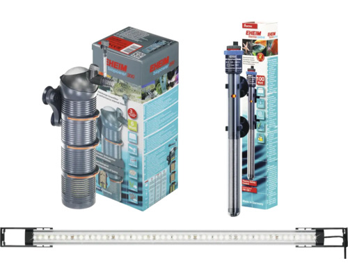 Aquariumaccessoires: Binnenfilter, regelbare verwarming en ledlichtbalk