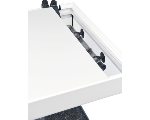 Binnenaanzicht van een aquarium met filter en accessoires