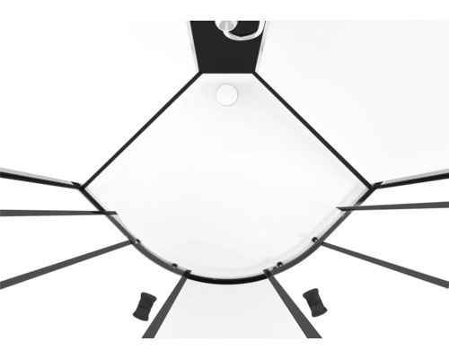 Douchecabine met hoekinstap en zwart frame van bovenaf