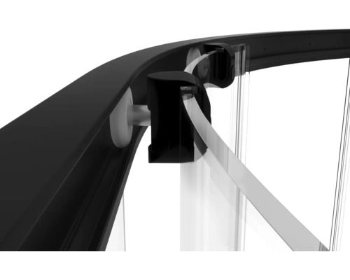 Detail van een douchecabine met frame en glas