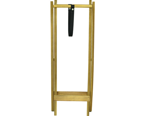 Ingeklapte houten handdoekenrek met zwarte riem