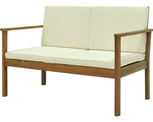 Houten tuinbank met zitkussens voor twee personen