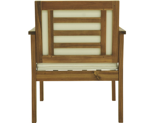 Tuinstoel van hout met kussen, achteraanzicht