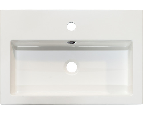 Wastafel van keramiek met kraangat en overloop