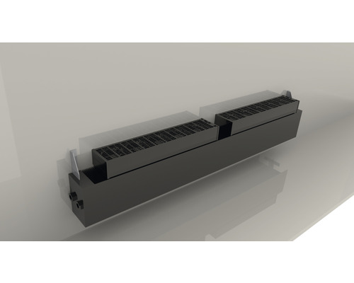 Radiator met rooster afdekking aan de wand gemonteerd