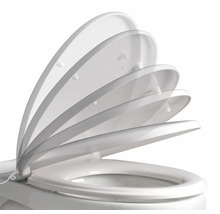 Toiletzitting met softclosemechanisme in verschillende openingsposities