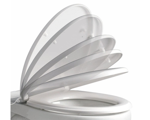 Toiletzitting met softclosemechanisme in verschillende openingsposities