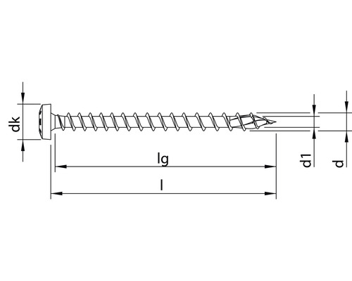 Tekening van een schroef met afmetingen