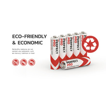 PerfectPro batterijen met recyclingsymbool en informatie over schadelijke stoffen